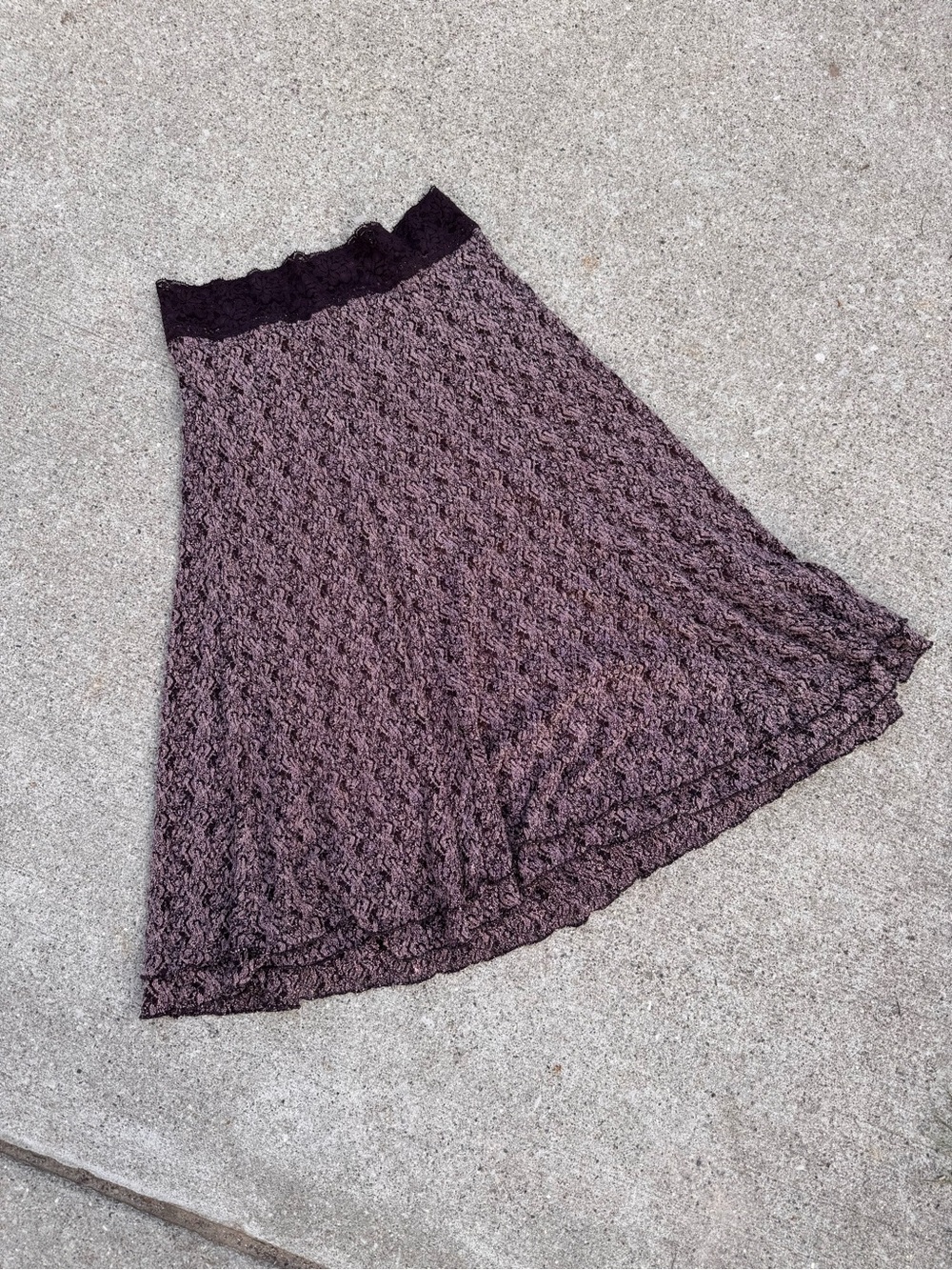 CAbi Lace-Textured A-Line Midi Skirt in Chocolate Brown